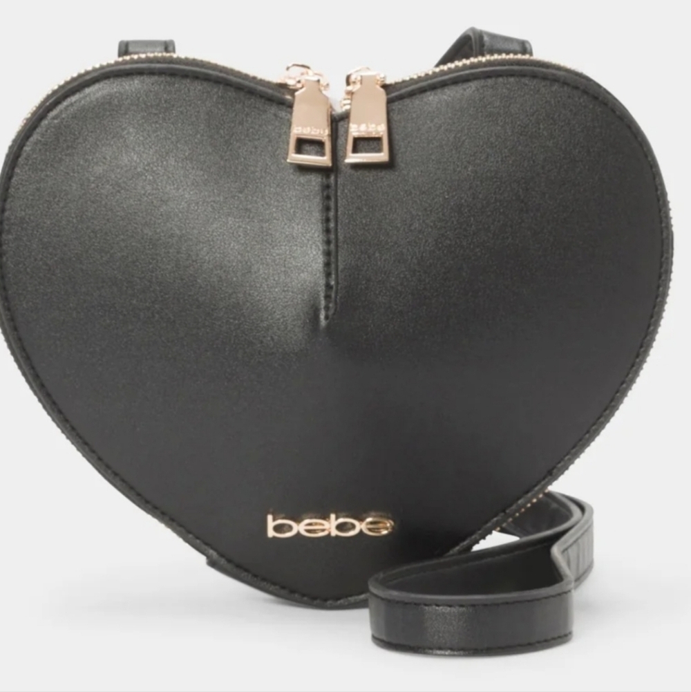 Bebe Heart-Shaped Black Crossbody Bag 8"/9" Across NWT